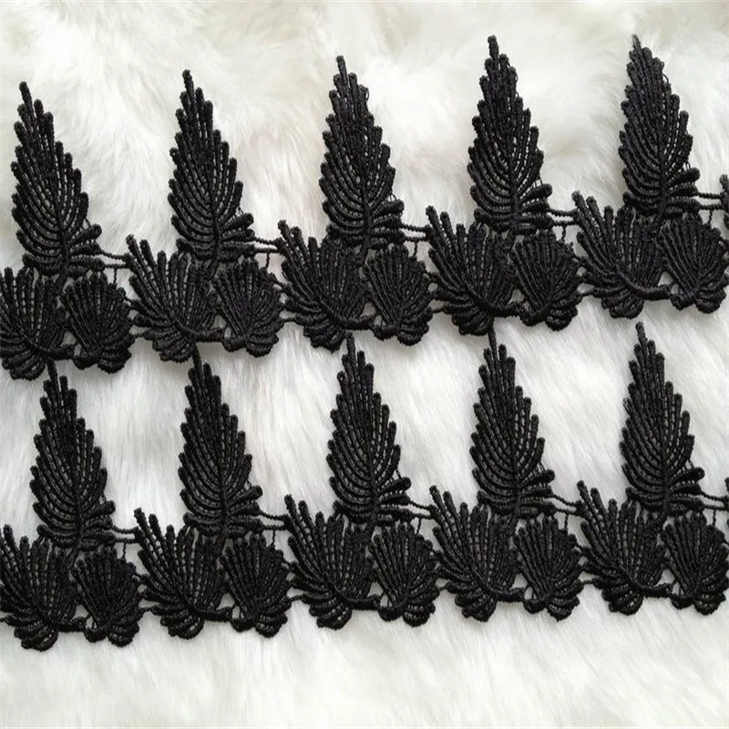 Широкая тесьма для шитья черного кружева Венеции с гипюровой отделкой и кленовыми листьями 2,68 дюйма шириной 2 ярда на.