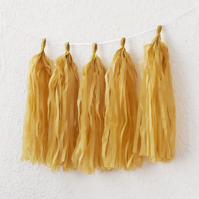 gold paper tassel 5 шт./пакет 14 дюймов ткани Бумага кисточкой фольга гирлянда набор «сделай сам»; Свадебные украшения гирлянды детского дня рождения вечеринка на день рождения из розового золота - Цвет: gold paper tassel