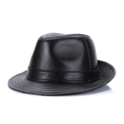 black 1 Новая мужская Шляпа Fedora из натуральной овечьей кожи, зимняя мужская шапка из натуральной овечьей кожи, верхняя шляпа из натуральной кожи, ковбойские шапки - Цвет: black 1