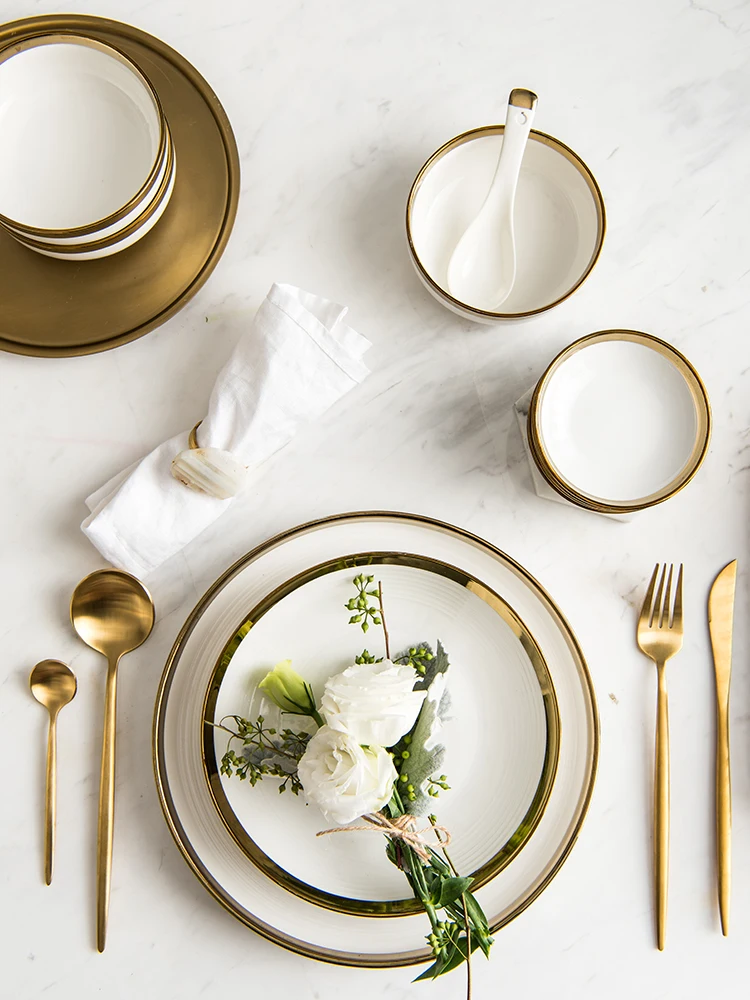 Бесплатная доставка золотые инкрустированные однотонные белые керамические