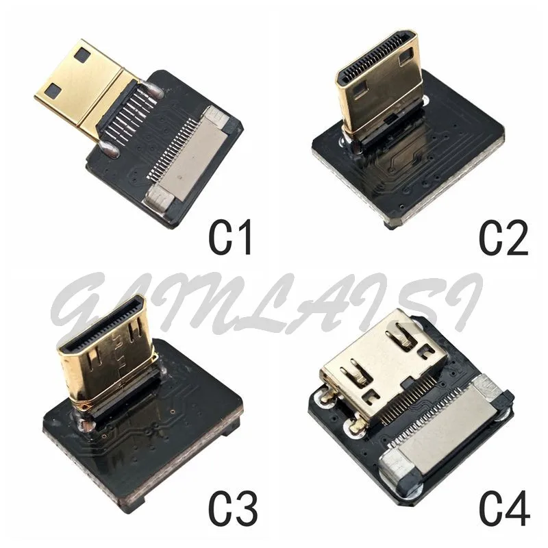 Вверх и вниз под углом 90 градусов mini HDMI совместимого адаптера с видом от первого