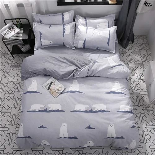 white grey Постельное белье The Nordic style bedding set duvet cover set twin Full Queen brief reactive printed bed linen flat sheet bedclothes not quilt - Цвет: white grey