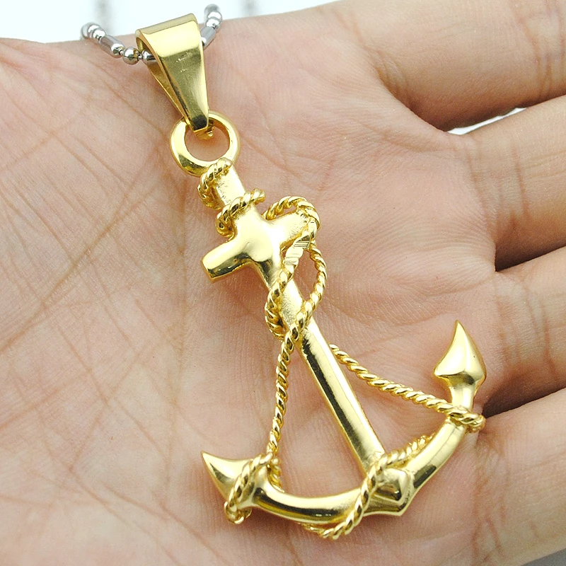 Ожерелье с подвеской AMUMIU якорь золотистого цвета модные байкерские украшения