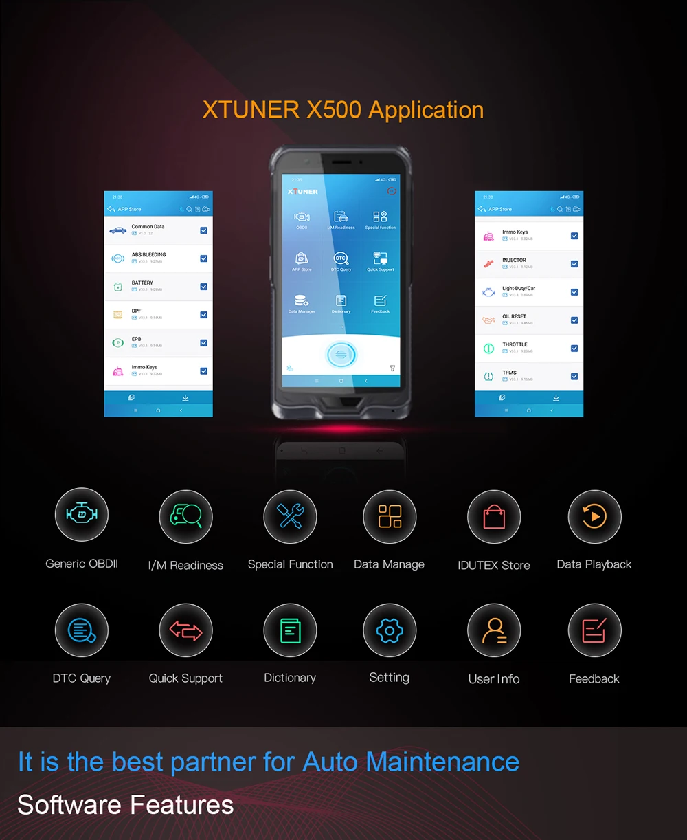 Xtuner X500 Bluetooth Android OBD2 автомобильный диагностический инструмент авто для ABS кровотечение EPB TPMS DPF масляный аккумулятор IMMO Сброс OBD2 сканер