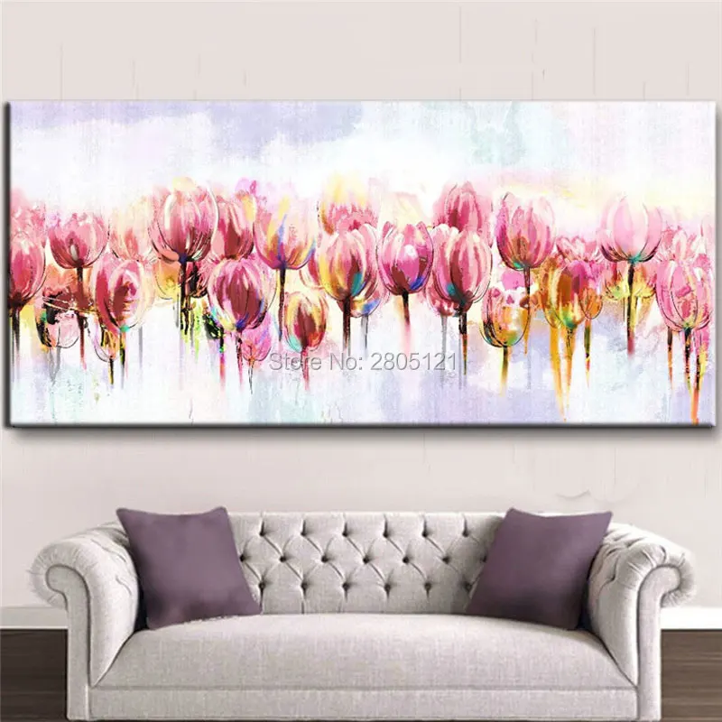 Ручная роспись абстрактные цветы Картина маслом Розовый тюльпан цветочный холст