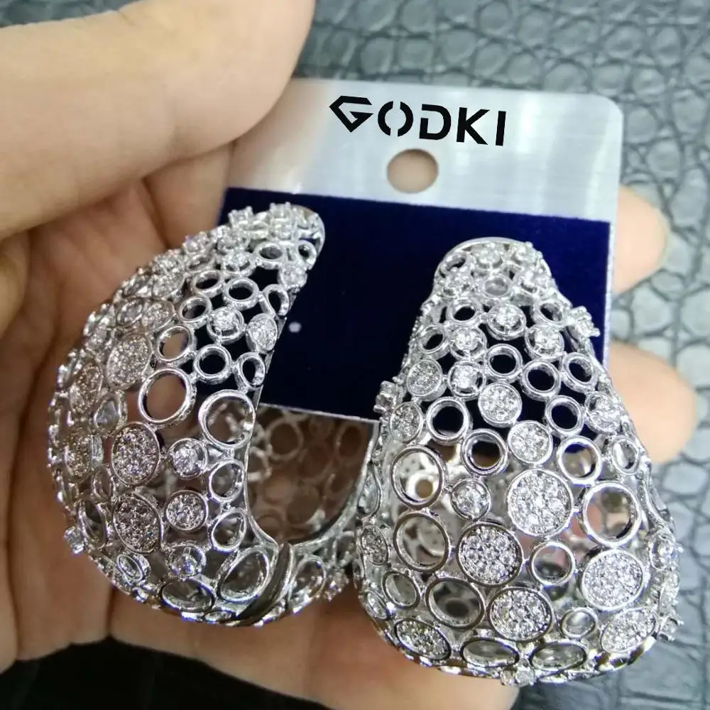 Женские серьги-кольца GODKI элегантные серьги с полым/широким фианитом | Украшения