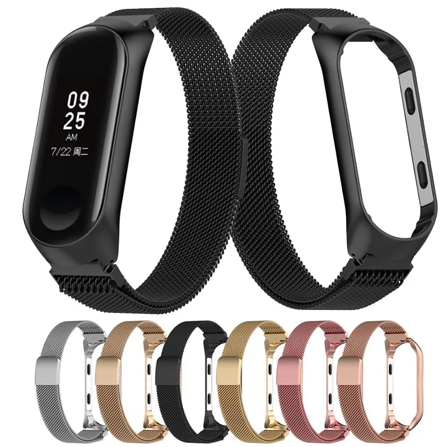 Миланская петля магнитный ремешок из нержавеющей стали с рамкой для Xiaomi Mi Band 3 Miband
