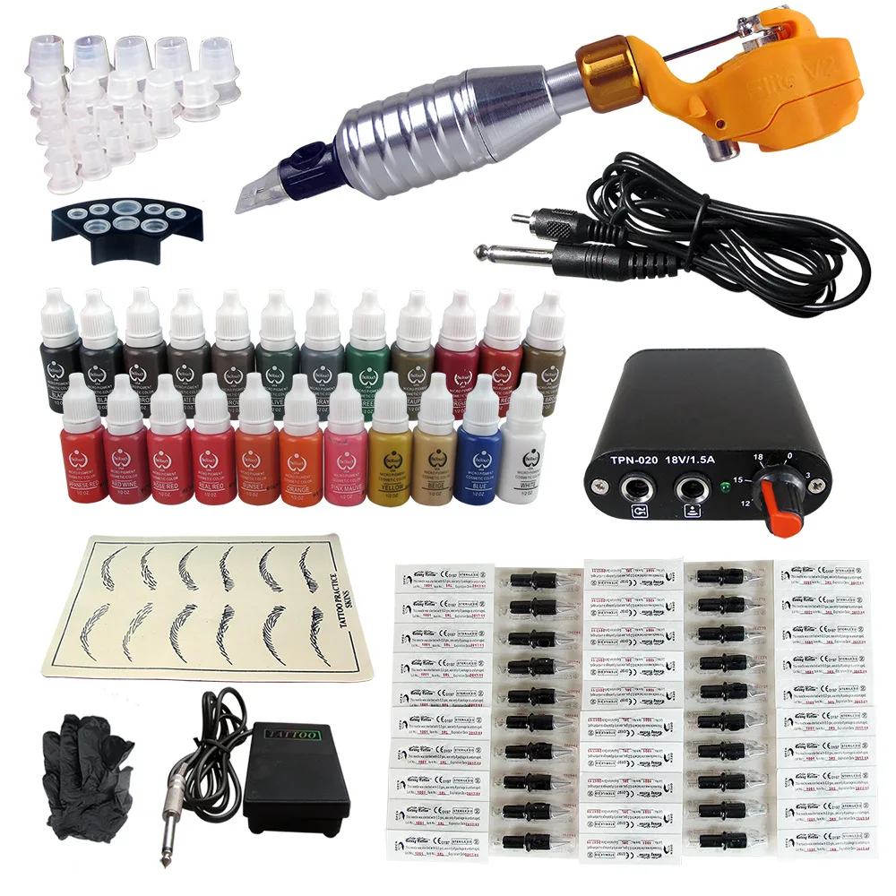 

Complete Professional Tattoo Machine Kit Sets Eyebrow tattoo rotary tattoo machine kits Power Supply Needles Grip Tip Set