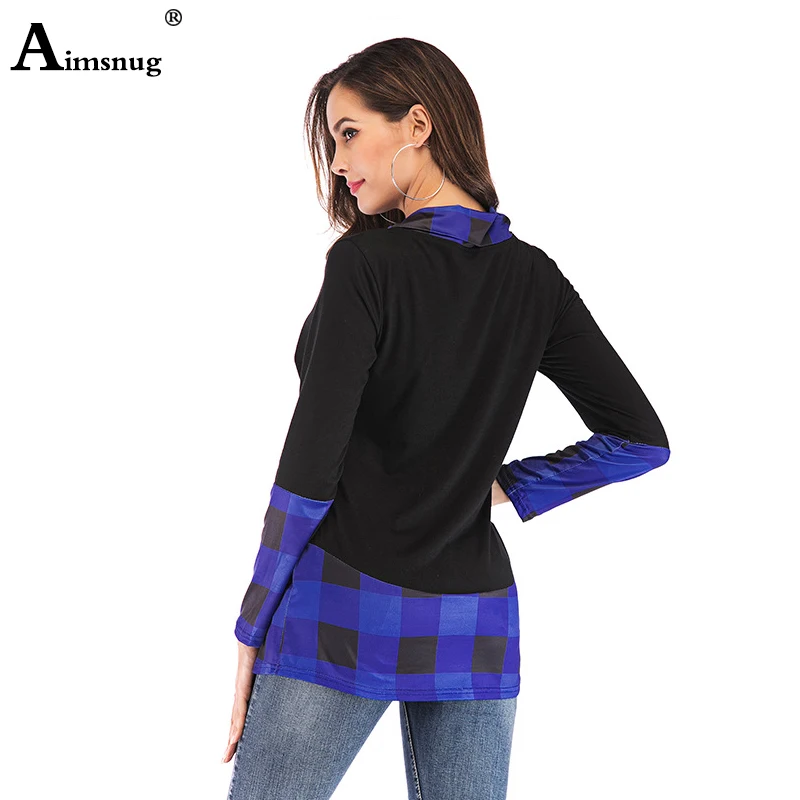 Большие размеры 4xl 5xl 2019 Женская Новая Осенняя Boho клетчатая печать синие Топы с