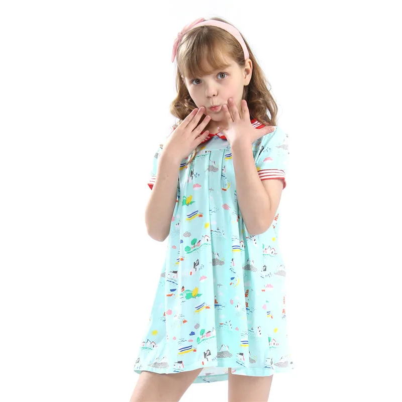 Hot selling 2-7T baby girls short sleeves summer dresses kids lovely cartoon clothing quality casual dress | Детская одежда и
