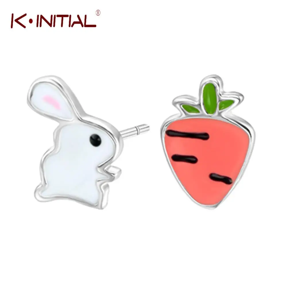 

Kinitial Cute Enamel Bunny Rabbit Carrot Stud Earrings for Women Kids Cartoon Animal Earrings Gifts Brincos Statement Bijoux