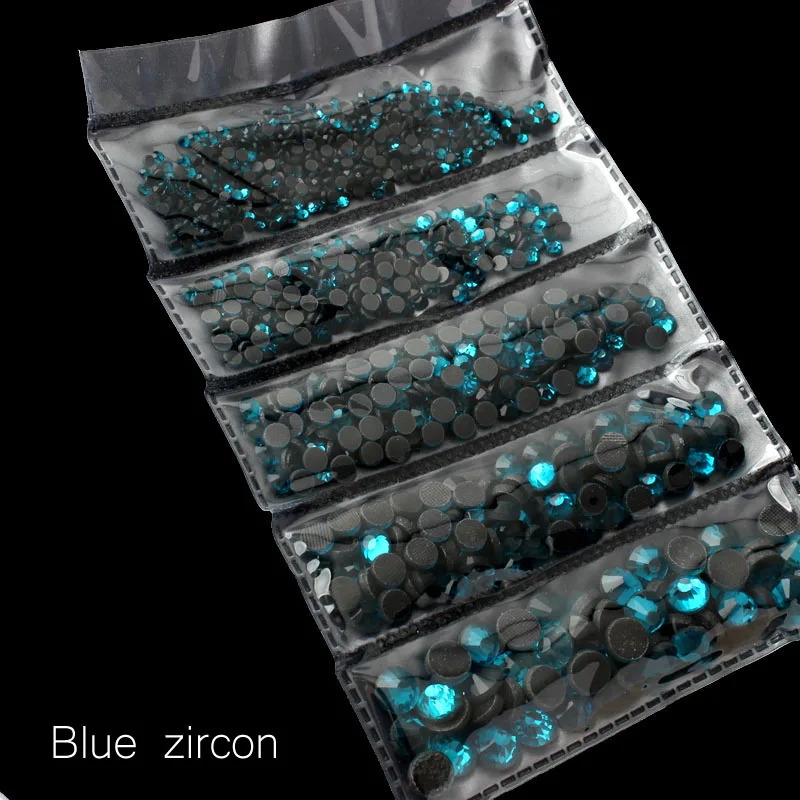 Blue zircon Новая упаковка 1200 шт смешанные размеры Горячая фиксация Стразы Блестящий Кристалл SS6-SS30 для одежды DIY - Цвет: Blue zircon
