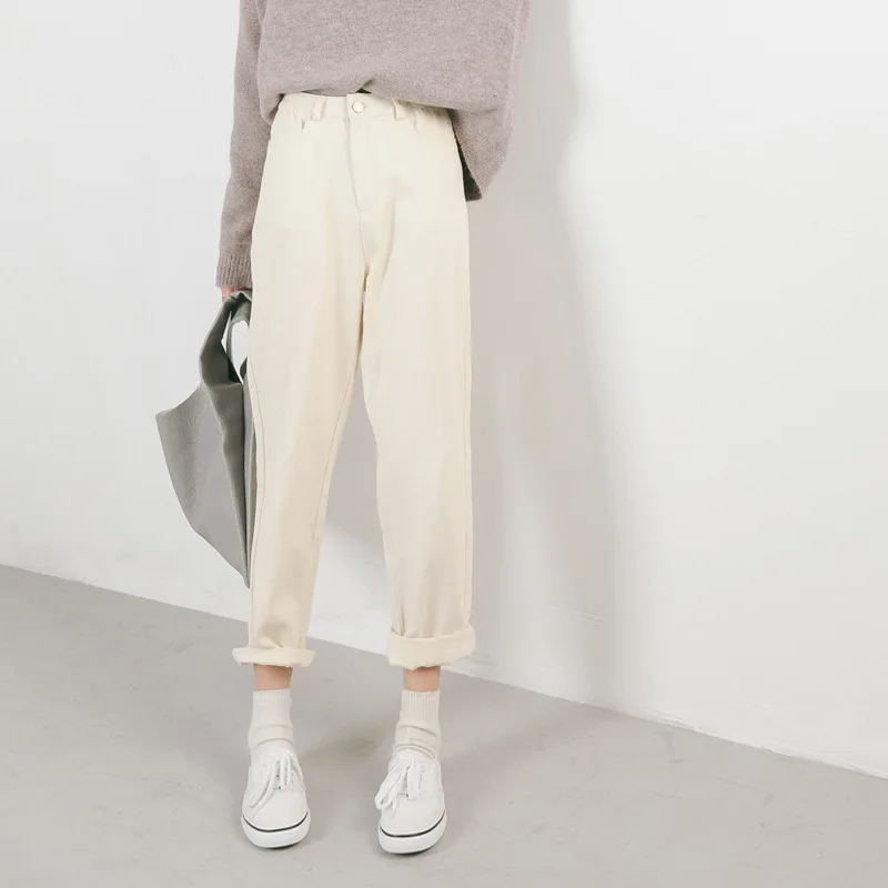 Брюки длиной до щиколотки брюки на талии белые шаровары прямые осень 2018 новые