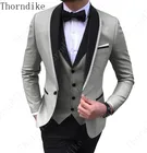 (Пиджак + жилет + брюки) мужской свадебный костюм мужские блейзеры приталенные костюмы для мужчин костюм деловой официальвечерние Ник классический серыйсинийфиолетовый