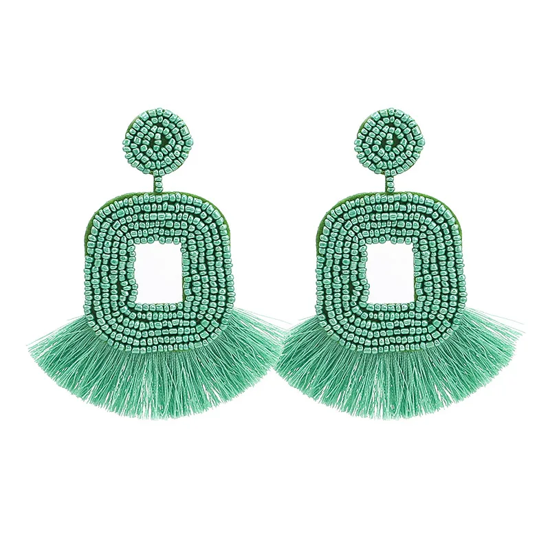 Sehuoran брендовые этнические длинные серьги с кисточками для женщин Boho Eye Beads дизайн Висячие серьги женские массивные украшения Oorbellen подарок - Окраска металла: E1140 Green