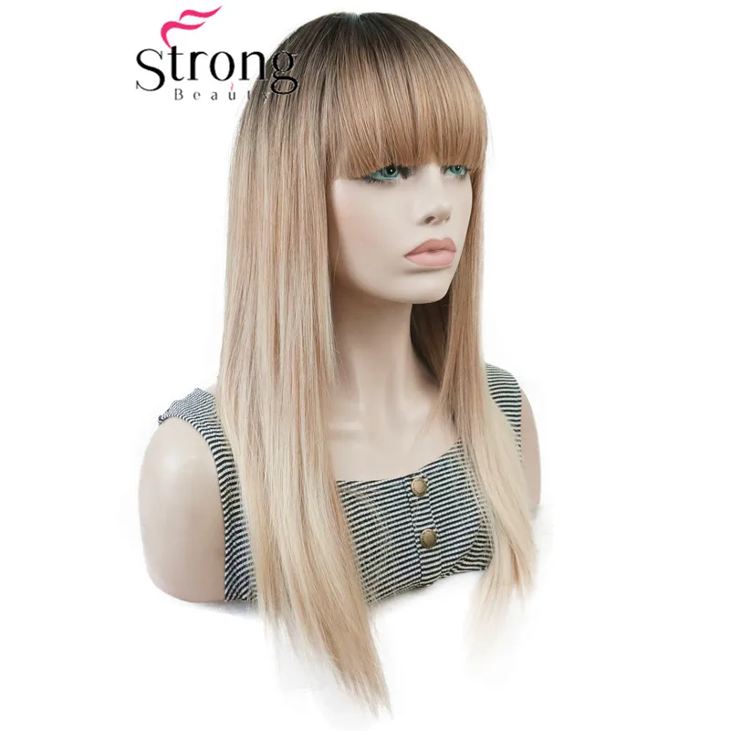 StrongBeauty длинные прямые Ombre светлые цвета сматывающиеся челки полный синтетический парик выбор цвета