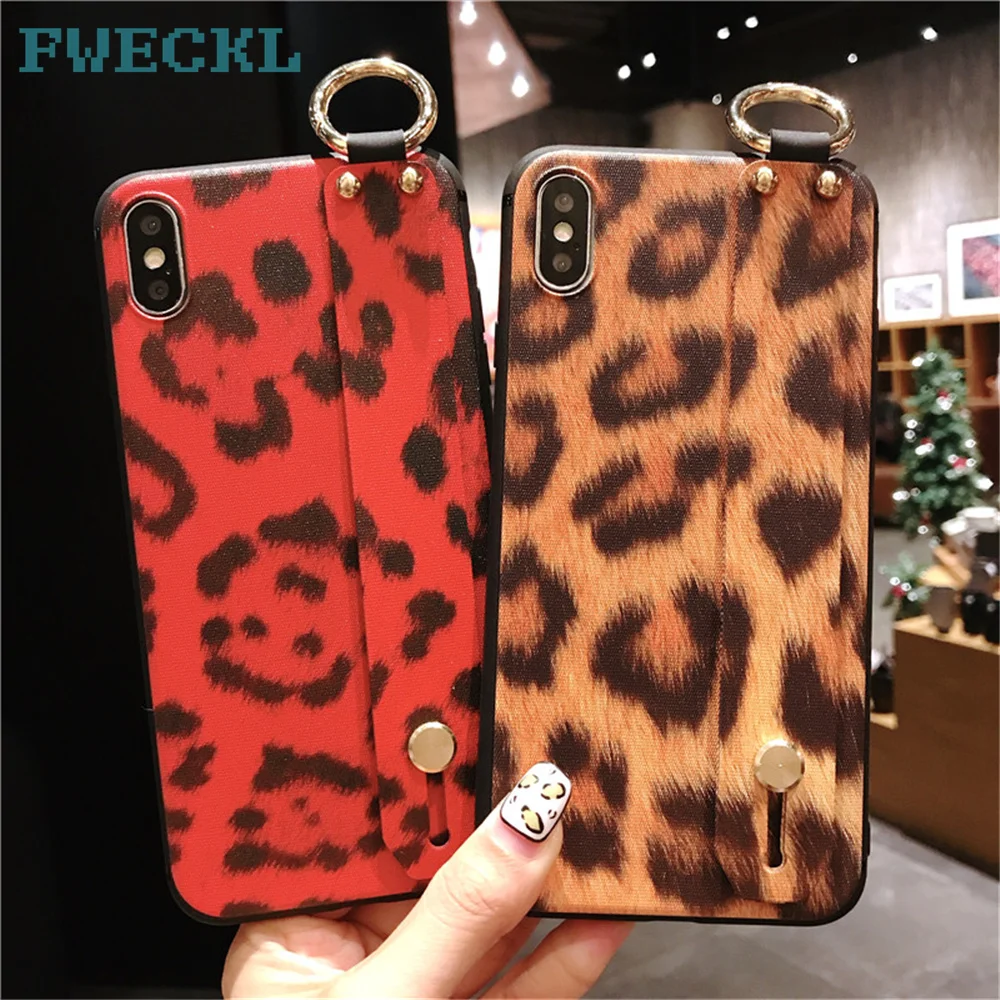 Цветной чехол для телефона с леопардовым принтом iPhone XS Max XR мягкий из ТПУ ремешком