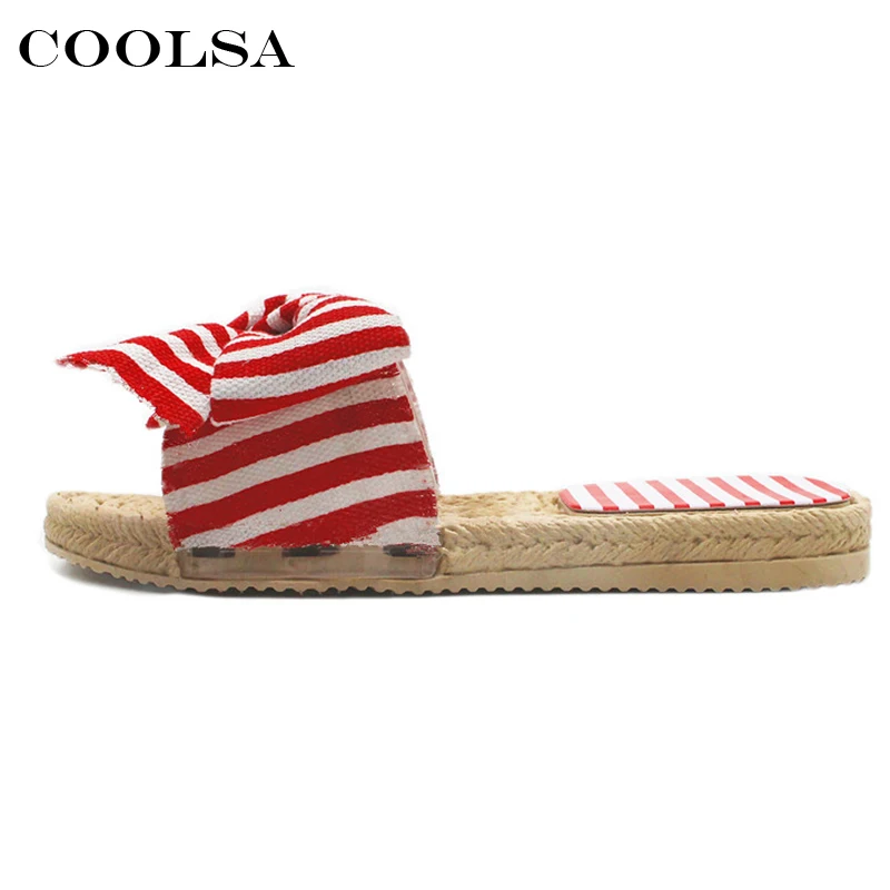 Coolsa/Новинка летние женские шлепанцы с бантом полосатые нескользящие для ванной