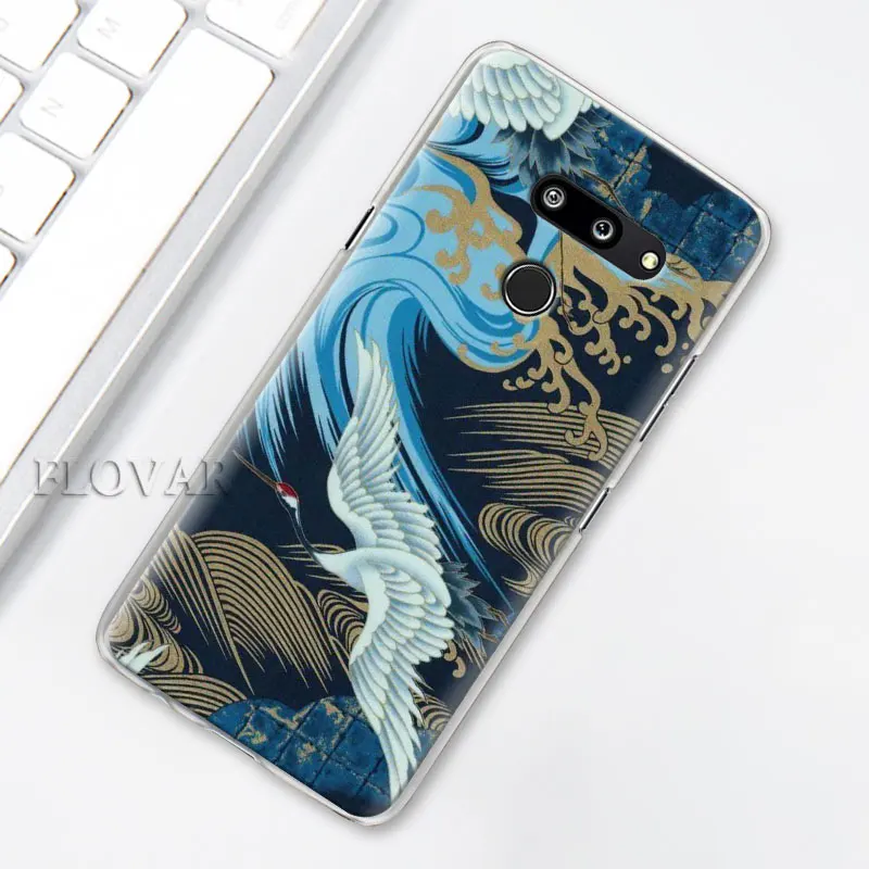 Волнистые художественные японские зеленые чехлы для телефонов LG G7 Plus G8 ThinQ G6 V40 V50 ThinQ Q6 Q7 Q8 Жесткий Чехол для ПК