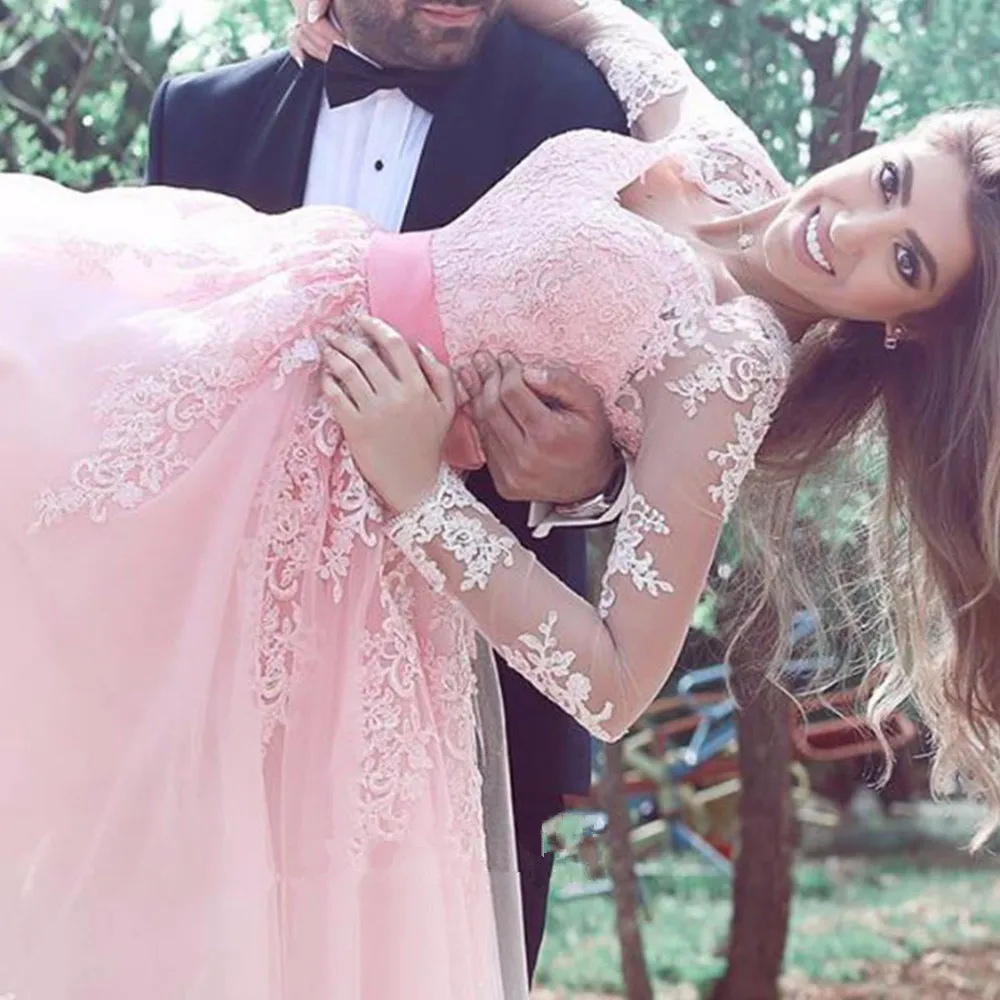 Женское Короткое свадебное платье It's yiiya розовое кружевное до колен с длинными