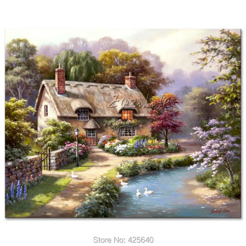 

Hand-painted Mediterranean swan lake sitting room adornment wall painting on the canvas art pictures decorative pictures 05