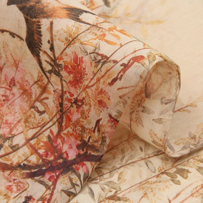135CM Wide 12MM Light Orange Plants 30% Silk 70% Linen Fabric for Summer Shirt Dress A Little Transparent and Hard D926 | Дом и сад
