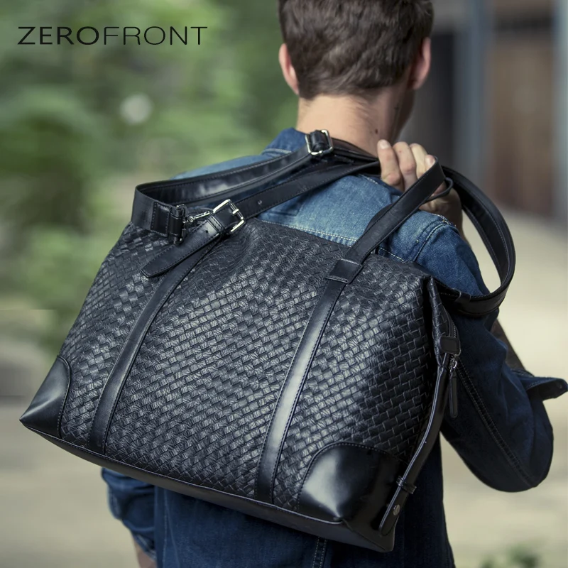 ZEROFRONT черная кожаная большая дорожная сумка с вязаным узором мужские дорожные