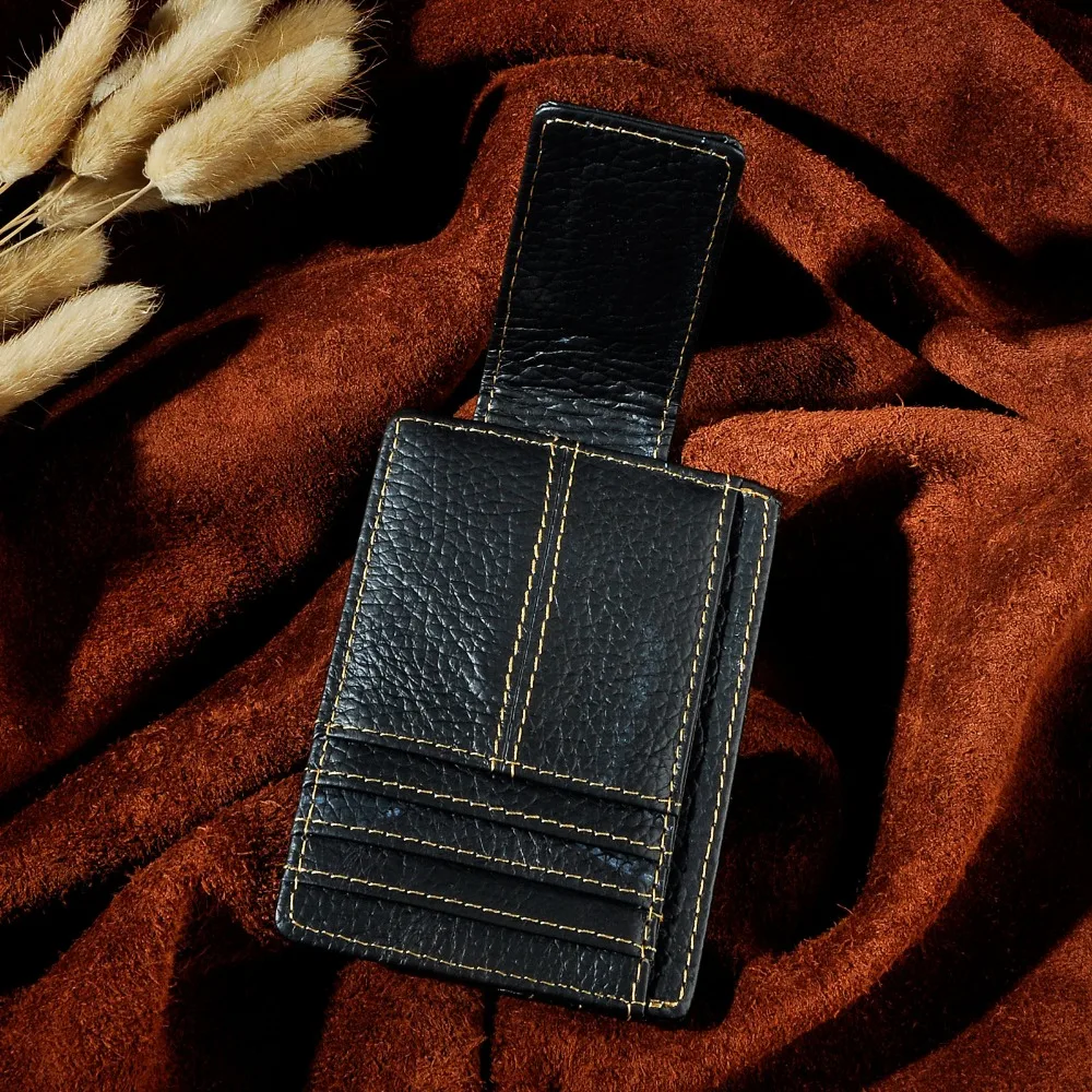 Male Original Leather Design Fashion Travel Slim Wallet Front Pocket Magnetic Large Capacity Money Clip Card Case For Men 1025-b | Багаж и
