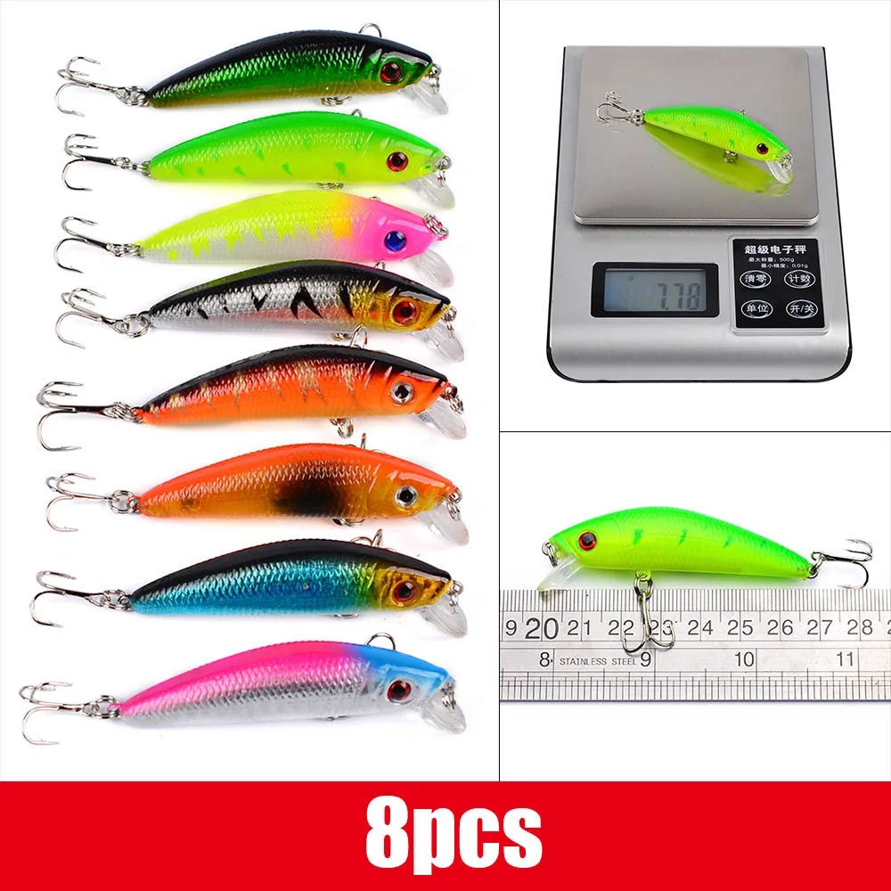 8pcs 56 шт./лот, набор смешанных рыболовных наживок для ловли гольян, Троллинг, искусственные приманки, реалистичные воблер, рыболовные снасти для ловли карпа, кренкбейт - Цвет: 8pcs