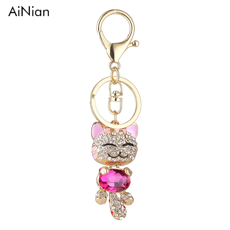AiNian Lucky Smile Cat Кристальные брелки со стразами держатель кошелек сумка для