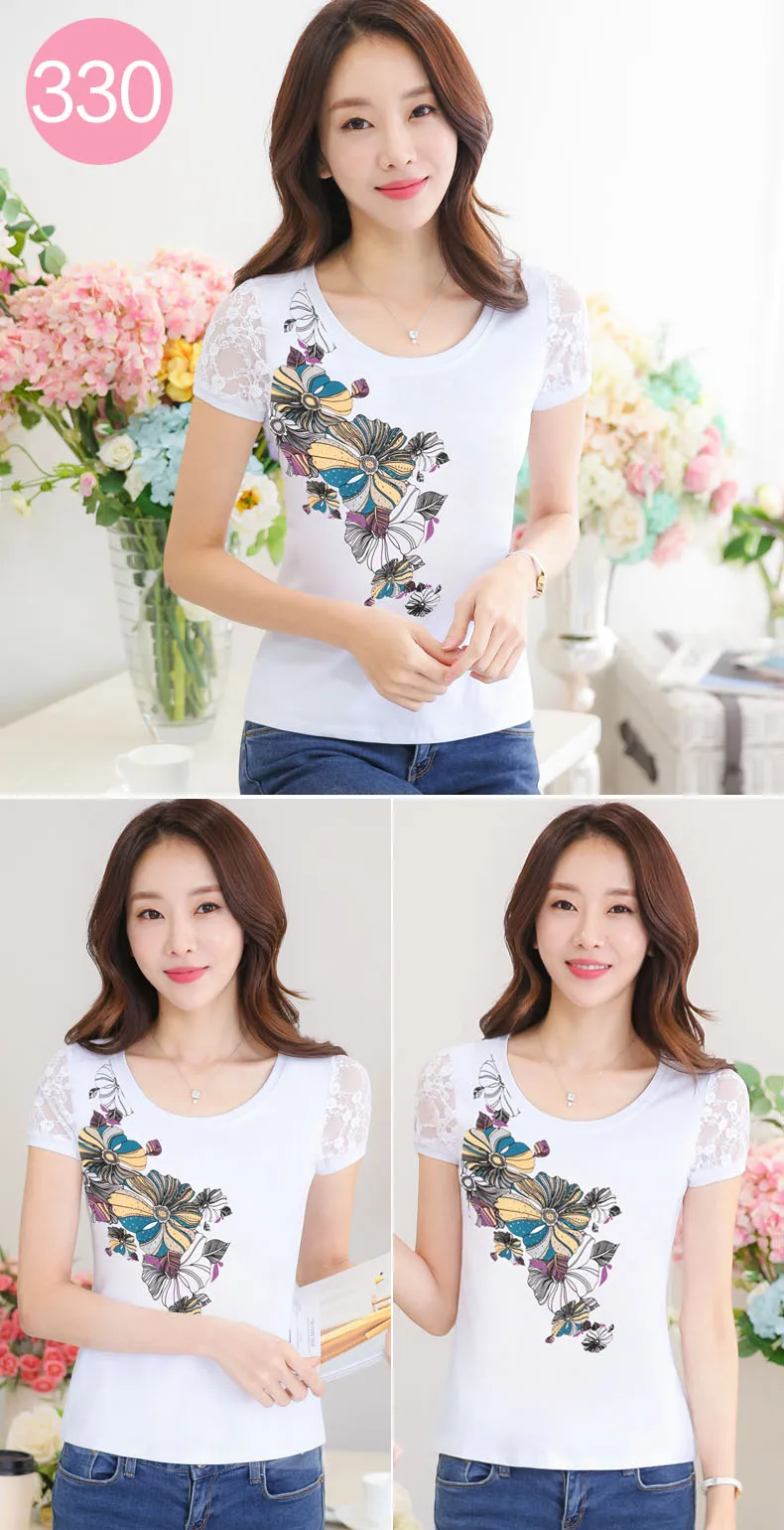Camisetas Mujer летняя Стразы футболка Для женщин кружева короткий рукав леди, поставленные зоводами непосредственно Для женщин s футболка Женские ромбовидные Топы