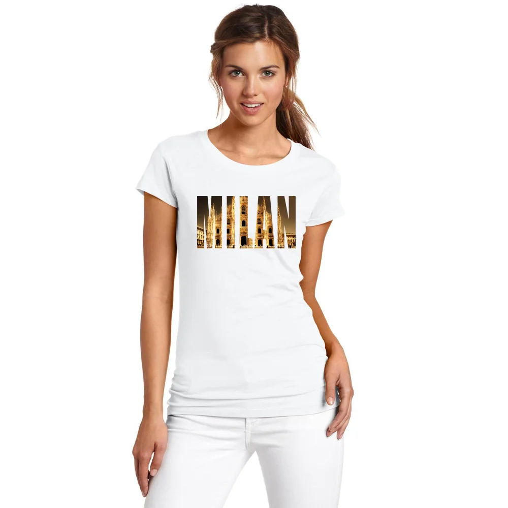 Летняя женская футболка Международная мода столица Милана город принт короткий