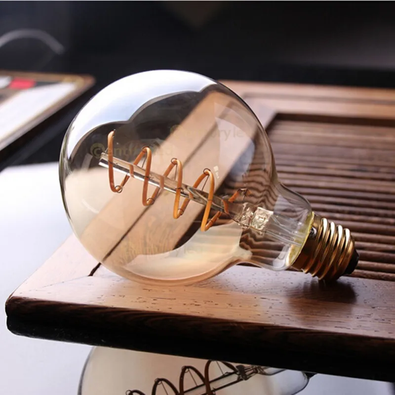 値段 スパイラルフィラメントled、エジソンg95グローブ電球、4ワット、アンバーガラス、スーパー暖かい2200 K、e27ベース、装飾ライト、調光可能