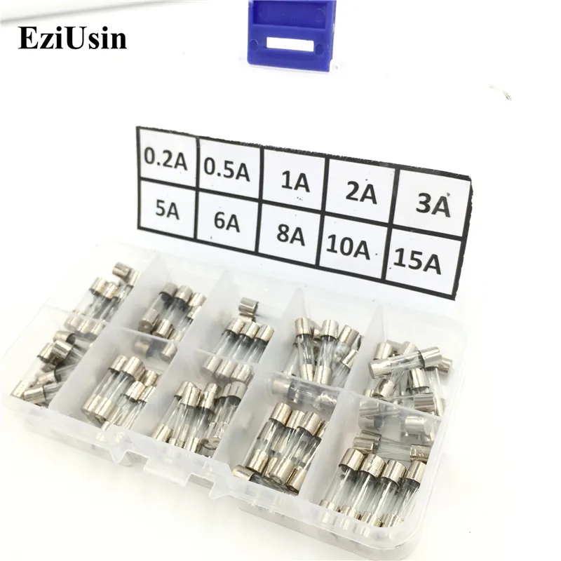 100 шт 5*20 предохранители для быстротдувных стеклянных труб быстрая дувная стеклянная трубка в форме автомобиля предохранители Ассорти Комплект Amp 5X20 с коробкой Ассортимент Комплект fusiveis