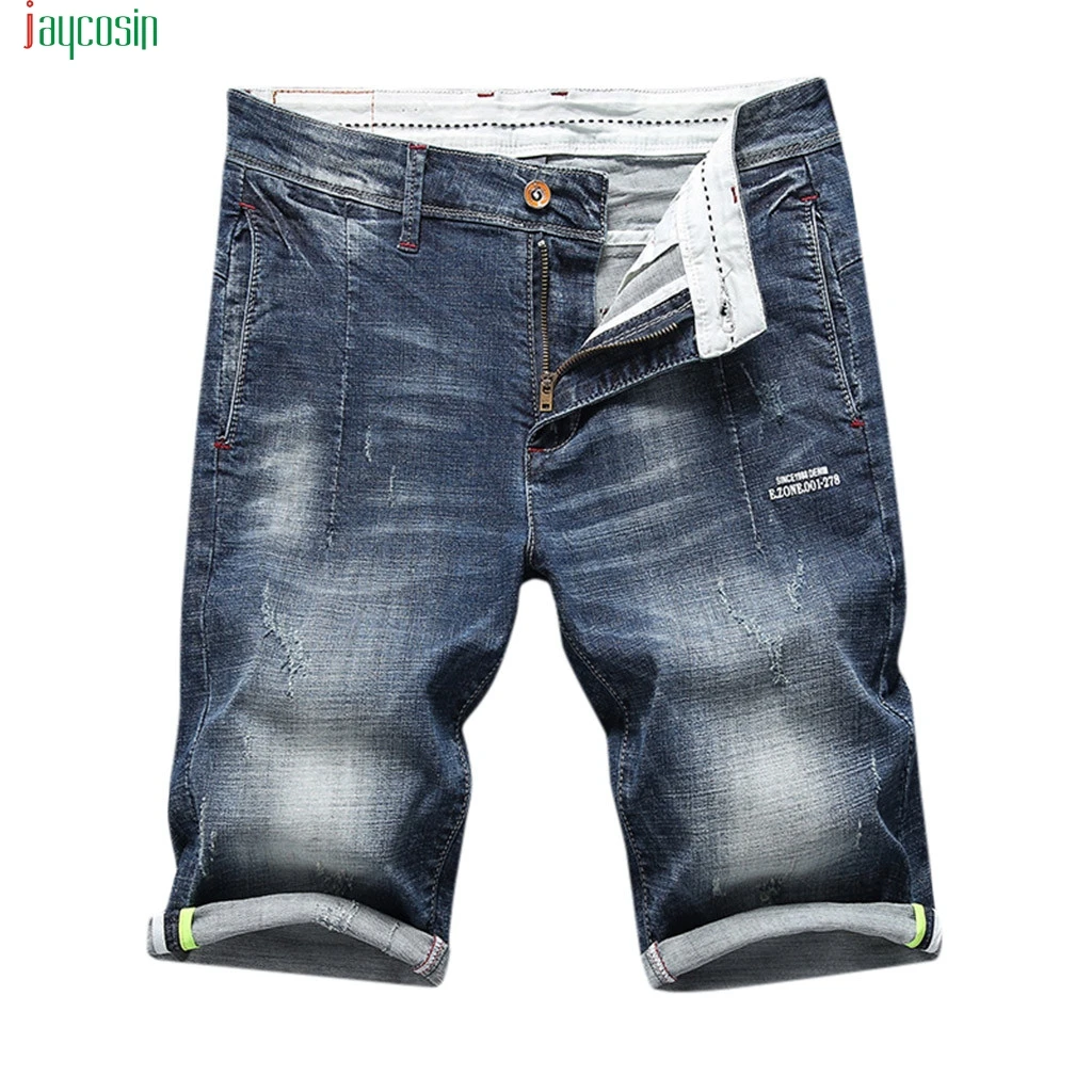 Jaycosin Men's Summer Sports Casual Denim Straight Shorts Fashion Solid Hole Pants Blue Pantalones De Moda Para Hombre New | Мужская