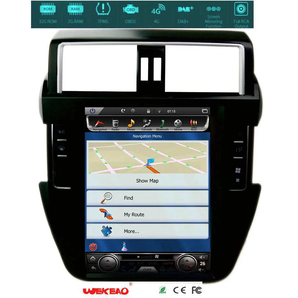 Wekeao 12 1 дюймов огромный Экран Тесла Стиль DVD мультимедиа плеер для Toyota Prado Радио 2014