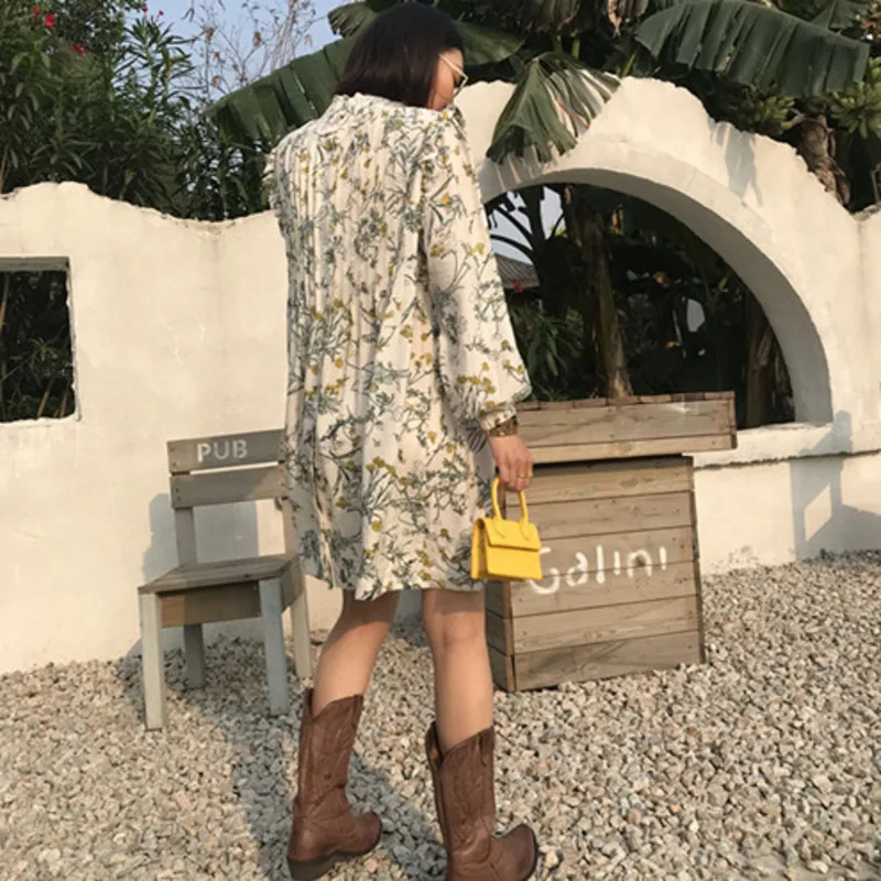 DEAT2020 summer new fashion clothes Vintage Turtleneck High quality printing Ruffles loose dress Casual feminina dresses QJ224 | Женская