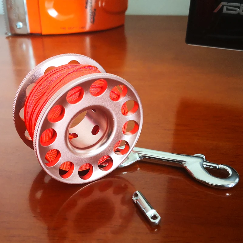 Scuba Diving Aluminum Alloy Finger Spool Reel 15/30m with Stainless Steel Bolt Snap Hook SMB Safe Equipment BCD Accessories