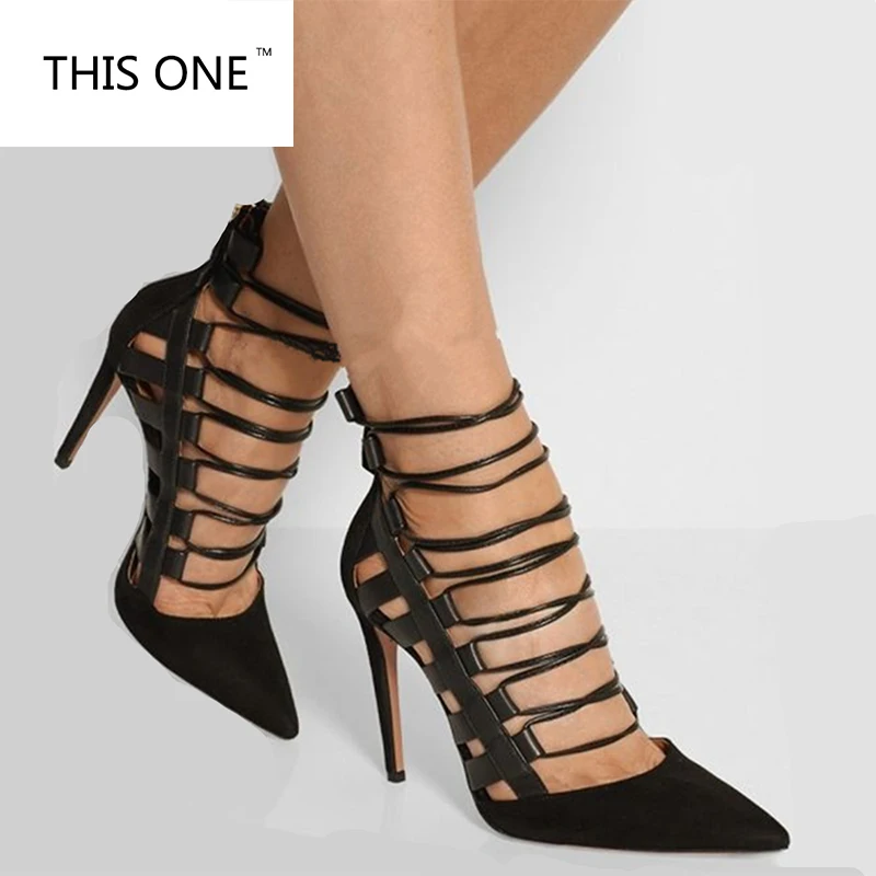

2018 summer shoes for woman lace-up high heels leather gladiator sandals cover heel women sexy ankle strappy lace-up back zipper