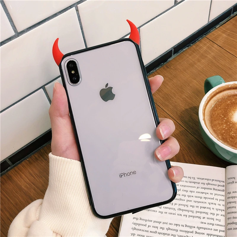 Прозрачные чехлы LOVECOM Devil Horn для iPhone 11 Pro Max XS Max XR X 6 6S 7 8 Plus, акриловая задняя крышка, чехол, подарки