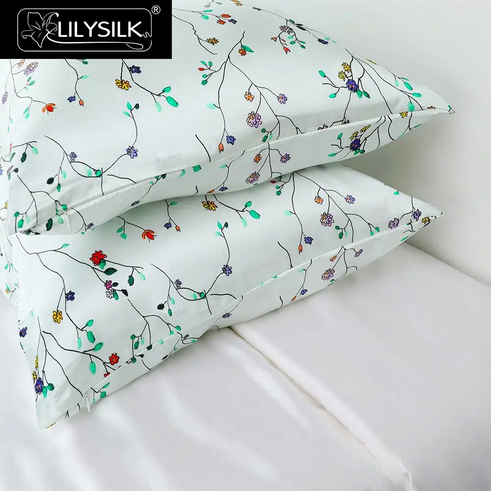 Наволочка LilySilk, 19 Momme, чистый 100 шелк, натуральный шелк, для волос, свежий весенний принт, на молнии, тутового цвета, роскошная красота