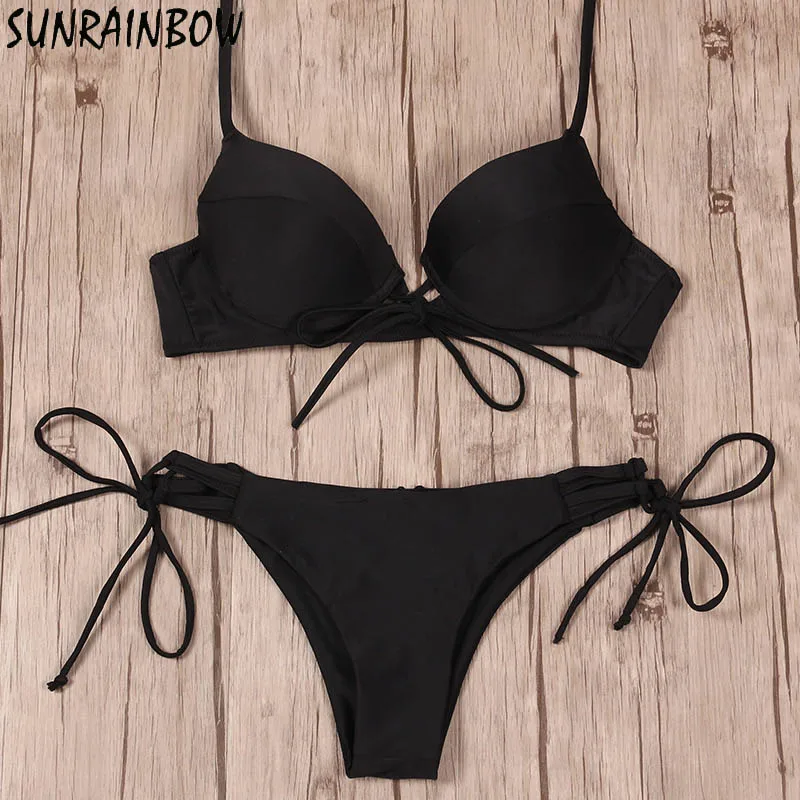 Женский купальник бикини SUNRAINBOW Летний Пляжный купальный костюм с вырезом на шее