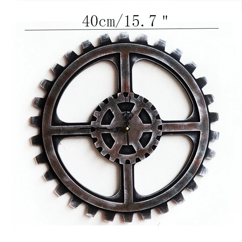 Creative Retro Industrial Style Gear Wall Clocks Ornaments Vintage Shape Wooden 40cm Clock Hanging Bar Shop Decor Gift | Дом и сад