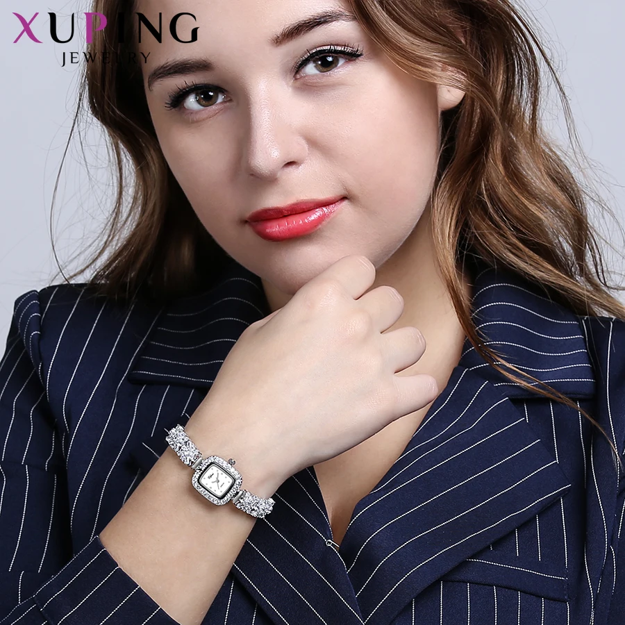 

Xuping White Synthetic Cubic Zirconia Watch Women Square Shaped Environmental Copper Graduation Gifts Luxulry Quartz Watch 00003