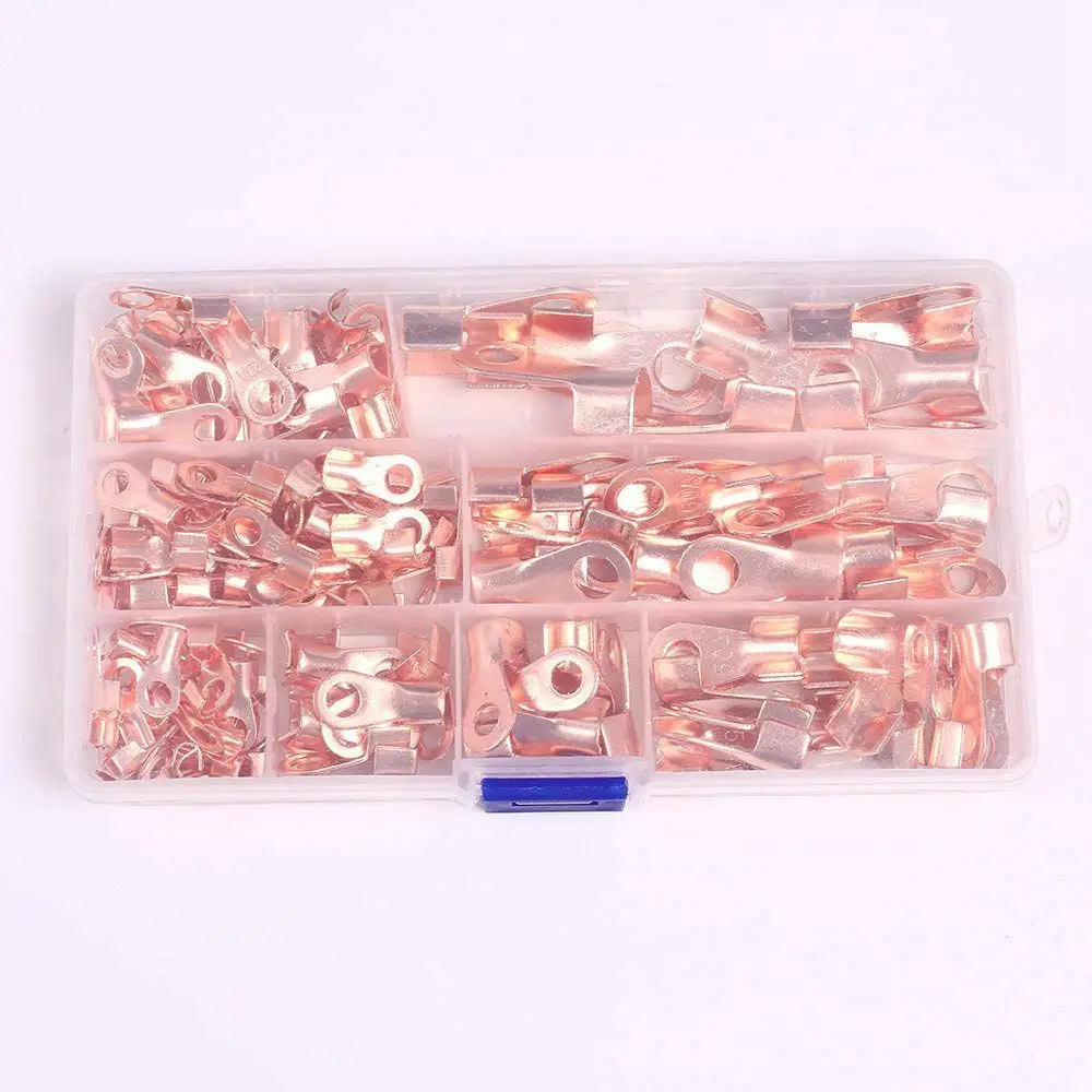 SHGO-Open Barrel Wire Crimp Connector Copper Ring Lug Terminals Assortment Kit OT 5A 10A 20A 30A 40A 50A 60A 100A (Pack of 185) |