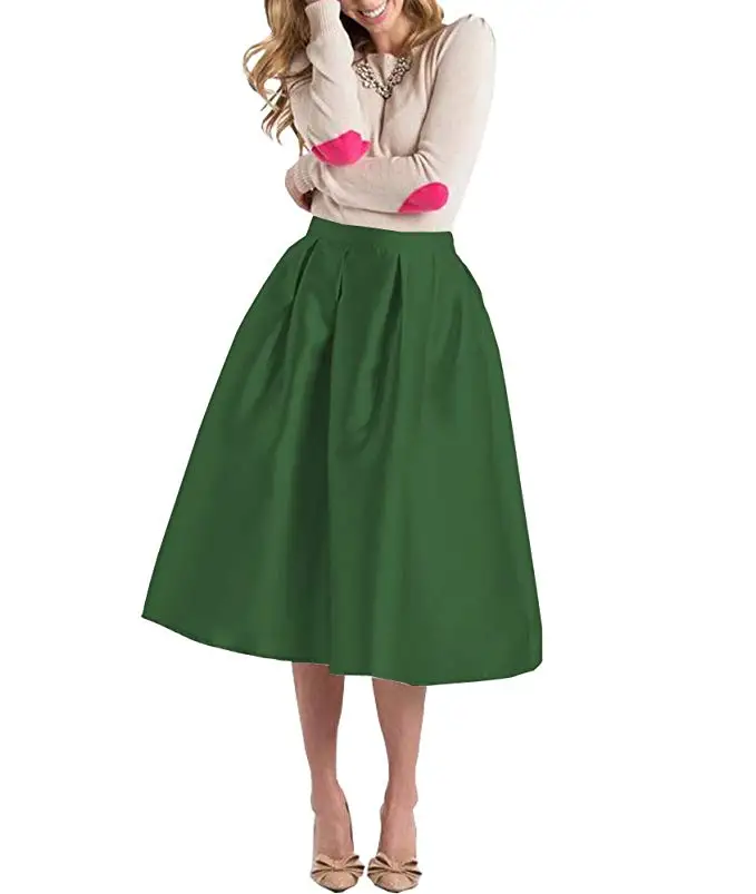 CCoutueChen Women Vintage A-line Pleated Skirt High Waist Above Knee Length Skater Retro Full Flare With Pockets | Женская одежда