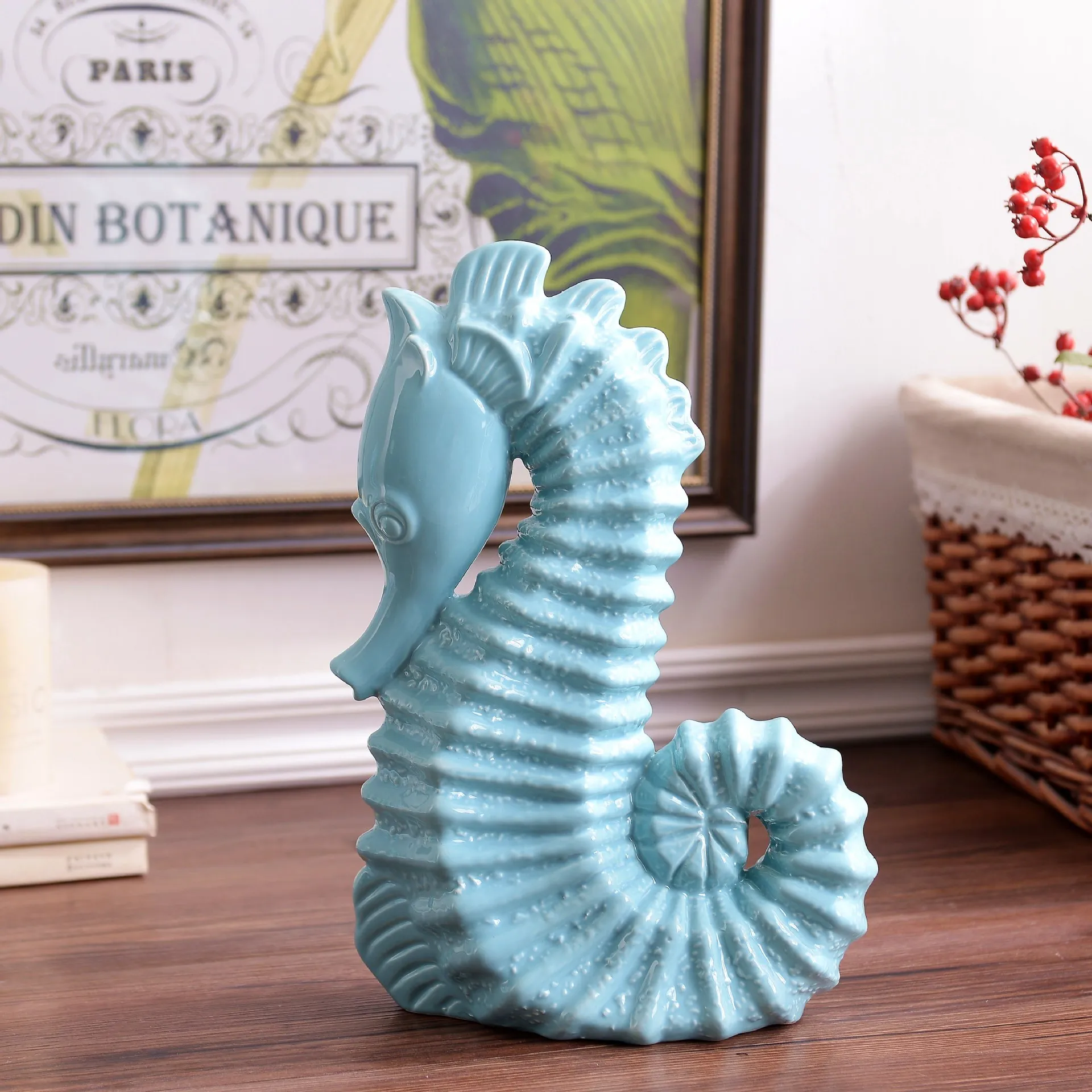 Mediterranean ornaments sea animals fish blue seahorse home decoration art horse statue decoration wedding decor nautical gifts