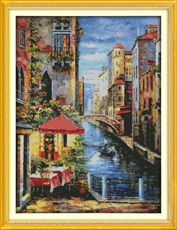 

Venetian scene cross stitch kit lanscape garden 14ct 11ct count printed canvas stitching embroidery DIY handmade needlework