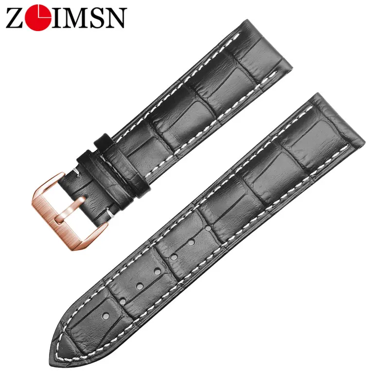 Black White Rosegold Универсальный ремешок для часов ZLIMSN из натуральной кожи 16 мм 18 мм 20 мм 22 мм 24 мм для huawei watch GT samsung s2 s3 Tissot Seiko DW - Цвет ремешка: Black White Rosegold