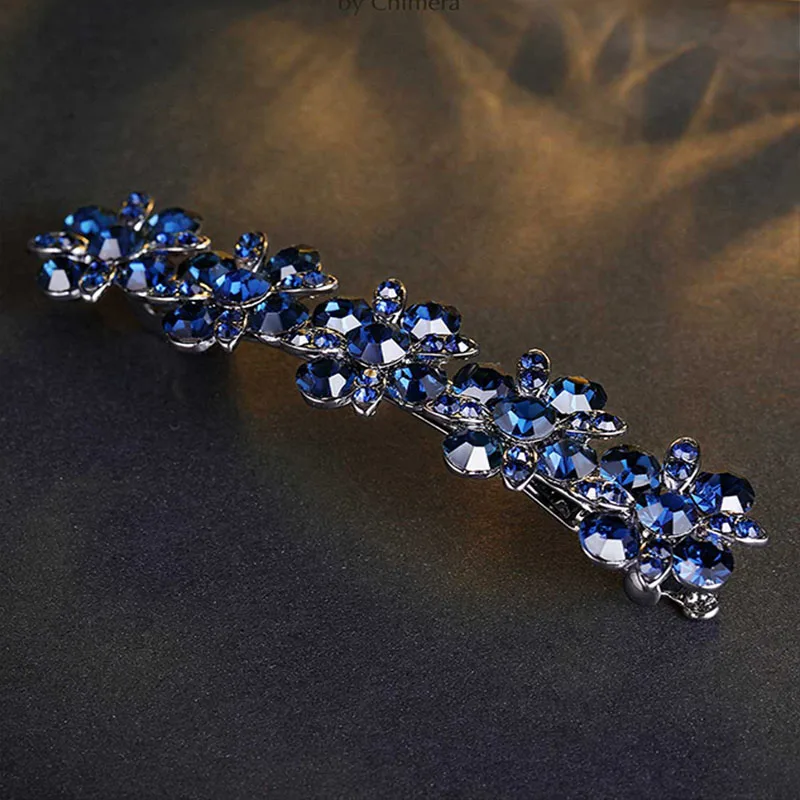 

CHIMERA Crystal Flower Hair Clip for Women Luxury Bling Hairpin Dark Blue Barrette Alloy Metal Spring Clamp Fashion Hair Jewelry